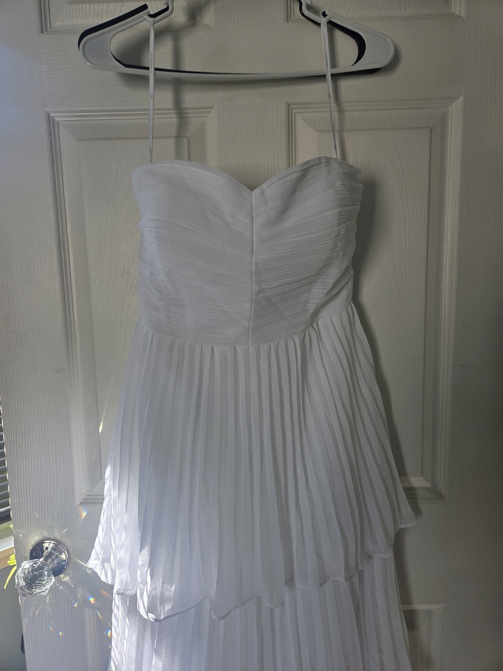 Strapless White Pleated Tiered Maxi Dress